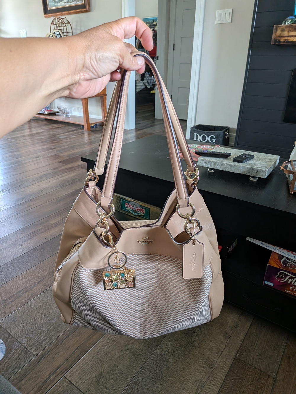 Coach Lexy Woven-Front Shoulder Tote with Gold Hardware